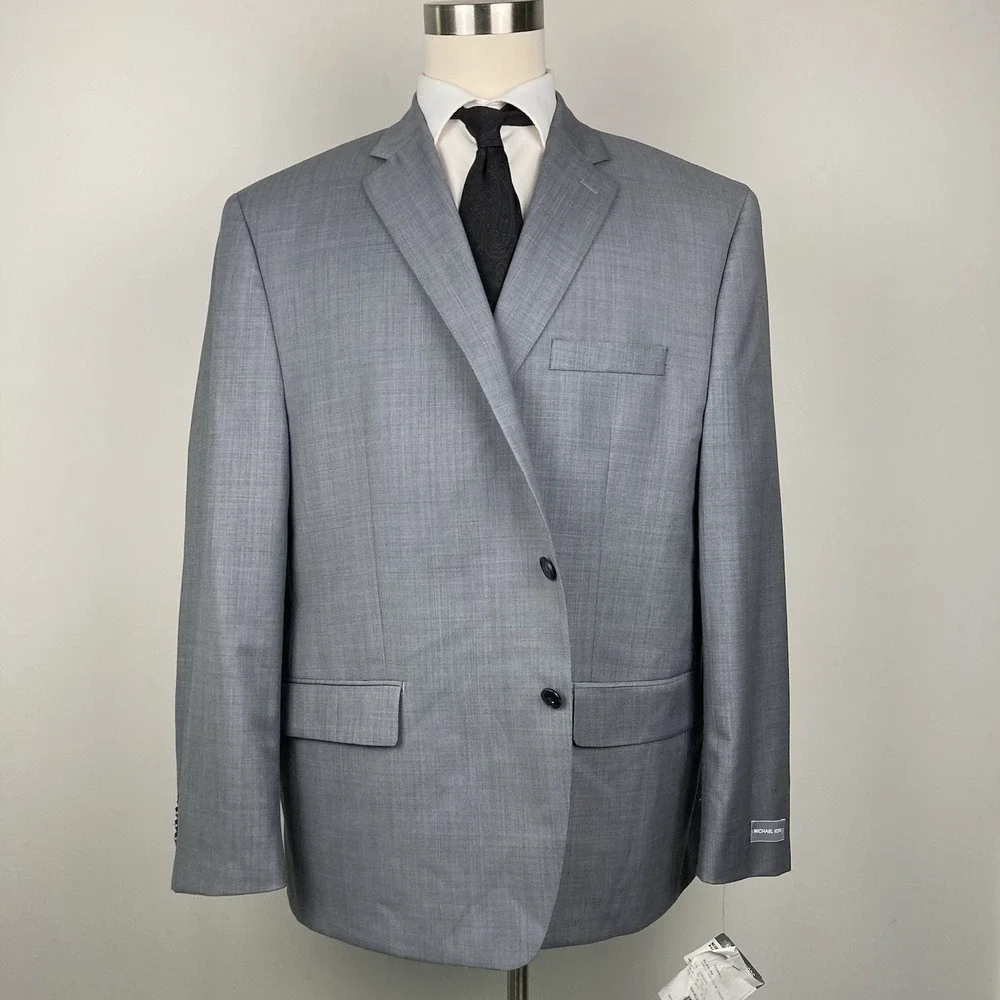 Michael Kors Mens Classic-fit Suit Jacket Blazer 50R Grey Stretch E06833